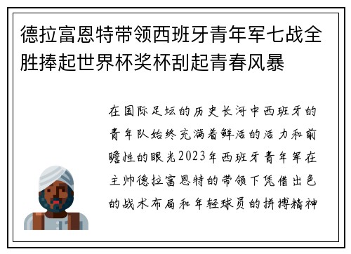 德拉富恩特带领西班牙青年军七战全胜捧起世界杯奖杯刮起青春风暴